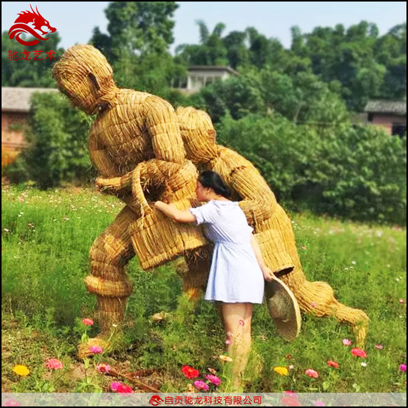 耕牛播種稻草人雕塑定製製作(圖2)